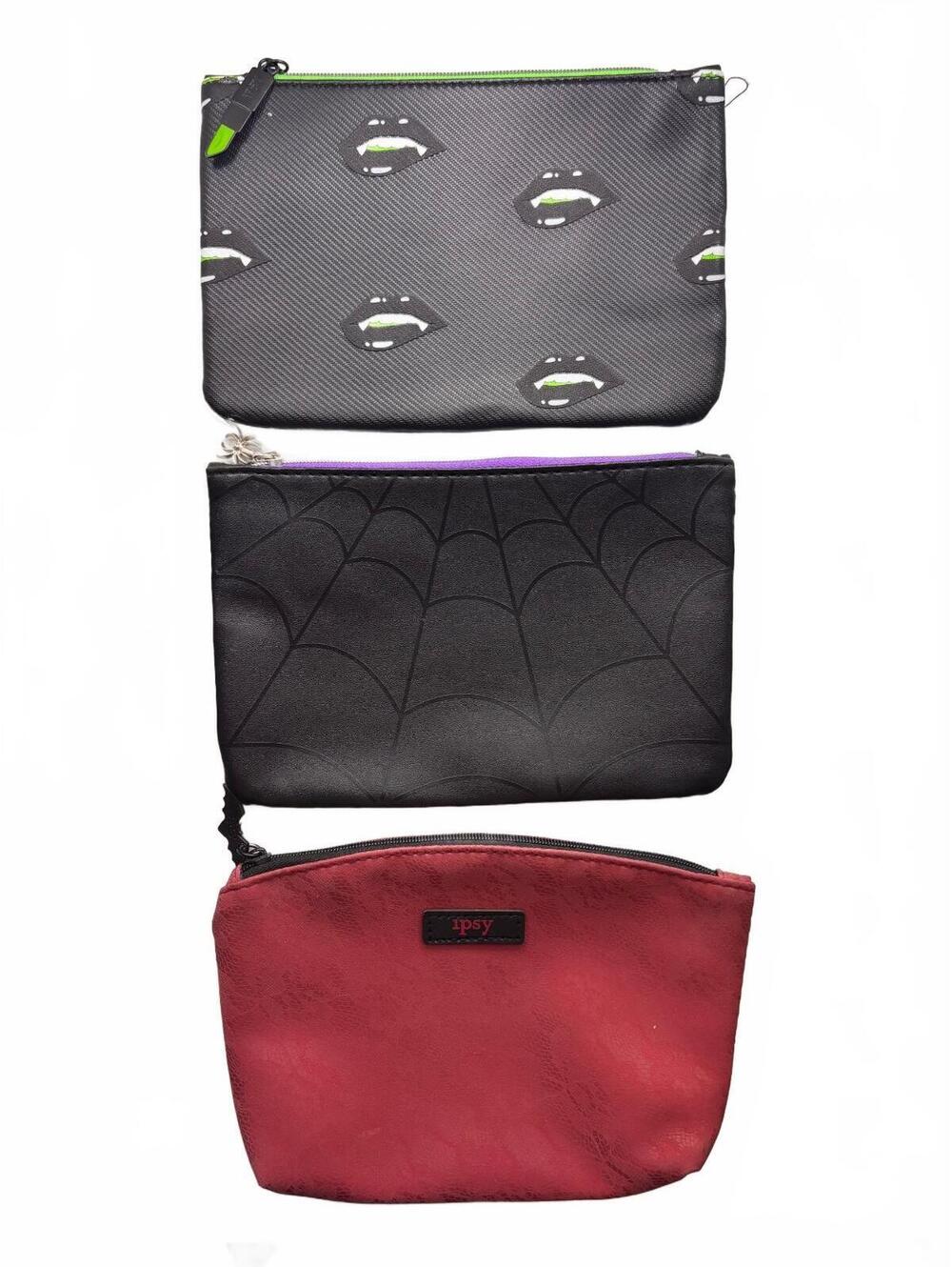 Ipsy Halloween Glam Bag Lot of 3 - Spider Web, Vampire Lips & Burgundy Lace